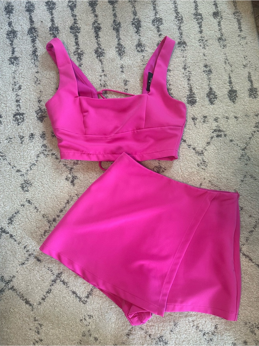 Lulu's Hot Pink Two-Piece Crop Top & Skort Set